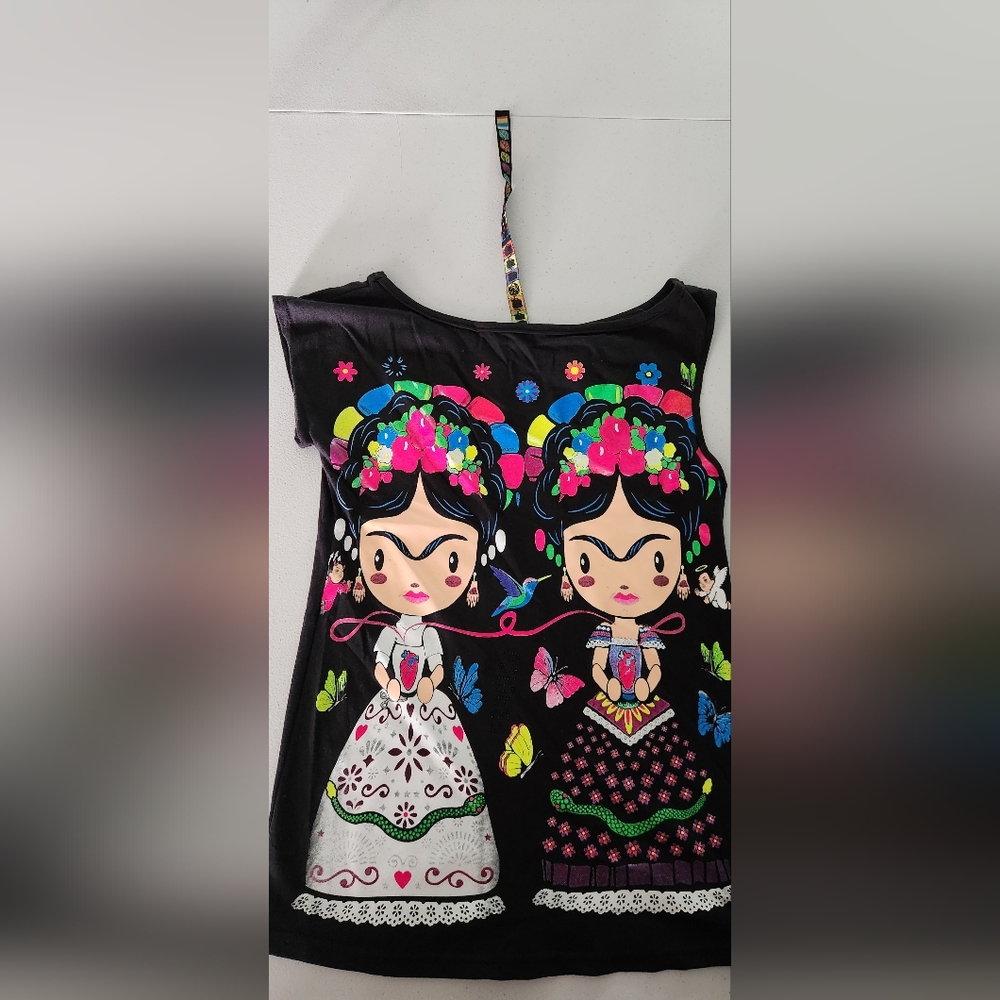FRIDA KAHLO CARTTON BLOUSE GLOW IN THE DARK NEON GRAPHIC